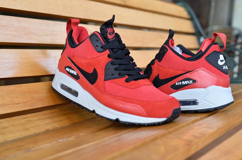 New Nike Air Max 90 High Red Black White Shoes - Click Image to Close