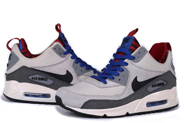 New Nike Air Max 90 High White Grey Black Blue Shoes - Click Image to Close