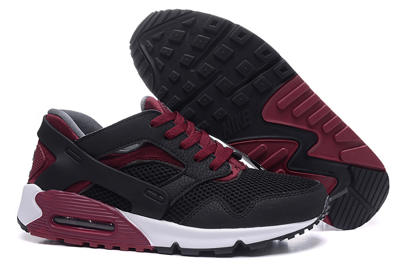 New Nike Air Max 90 Huarache Black Wine Red White Shoes