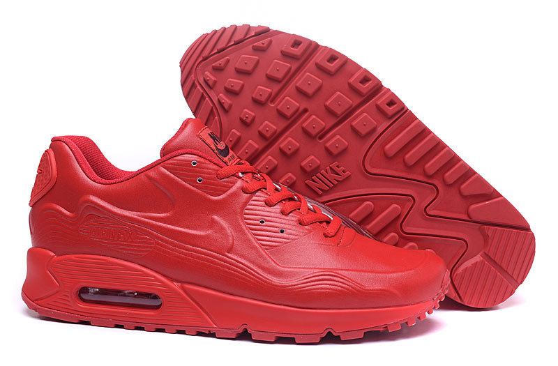 New Nike Air Max 90 Leather All Red Shoes - Click Image to Close