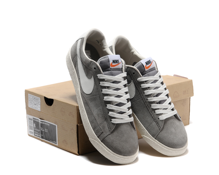 New Women Nike Blazer Low Light Grey White Shoes - Click Image to Close