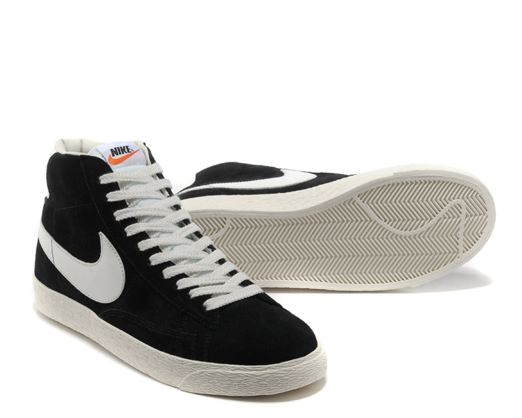 New Women Nike Blazer Mid Black White Shoes - Click Image to Close