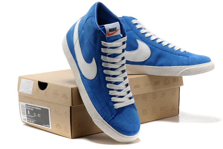 New Women Nike Blazer Mid Blue White Shoes - Click Image to Close