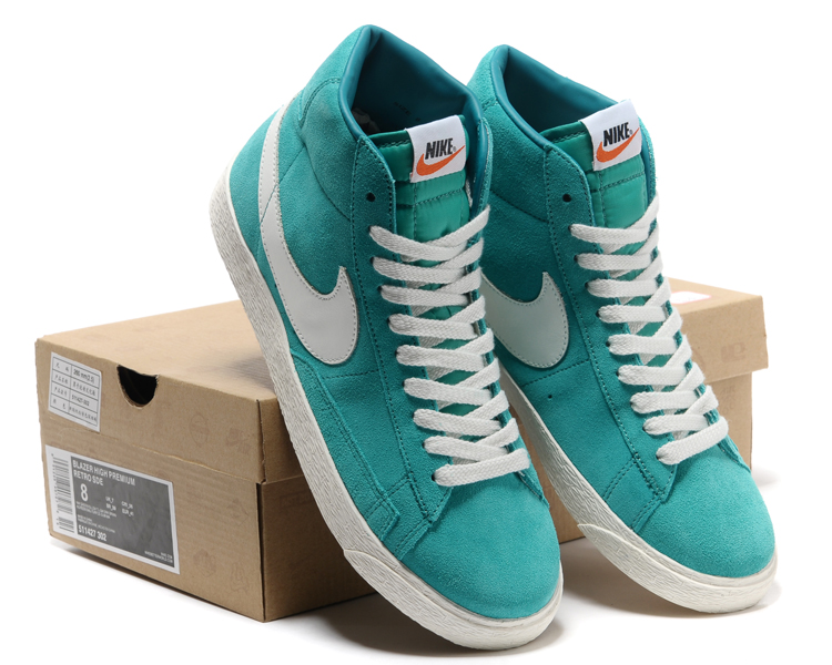 New Women Nike Blazer Mid Green White Shoes - Click Image to Close