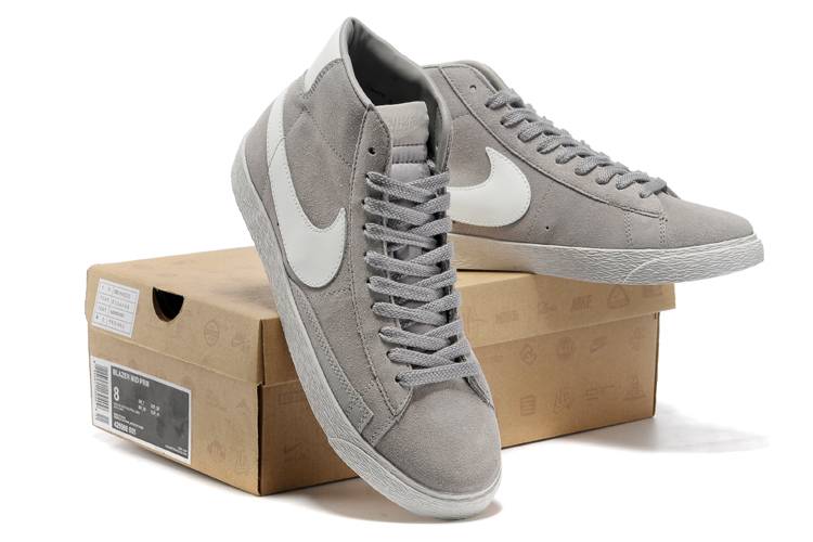 New Women Nike Blazer Mid Grey White Shoes - Click Image to Close