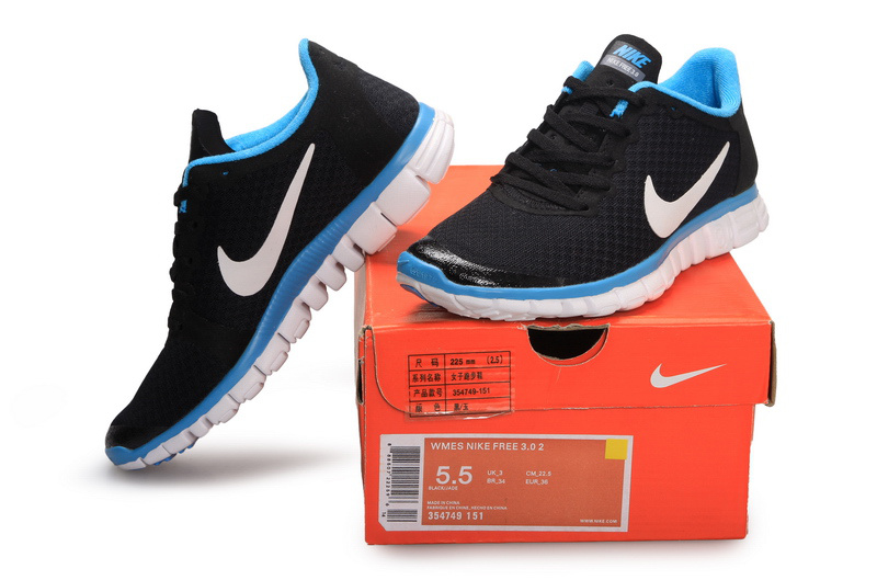 Latest Nike Free 3.0 Black Blue White Shoes - Click Image to Close