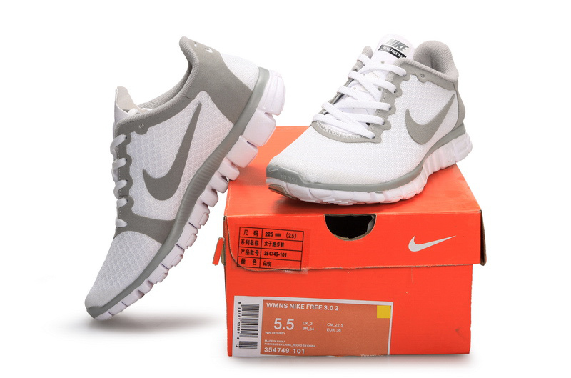 Latest Nike Free 3.0 White Grey Shoes - Click Image to Close
