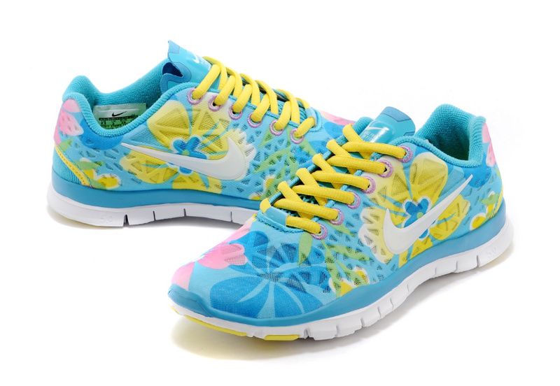 New Women Nike Free 5.0 Blue Yellow White - Click Image to Close