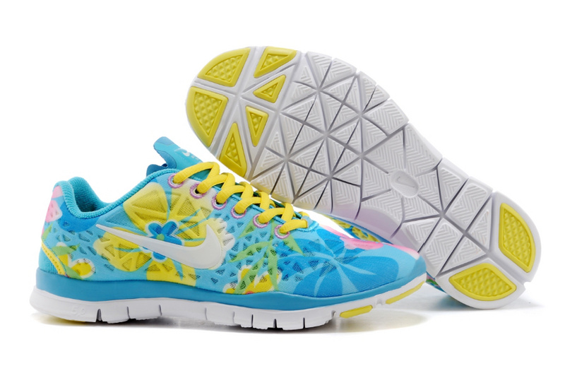 New Women Nike Free 5.0 Blue Yellow White - Click Image to Close