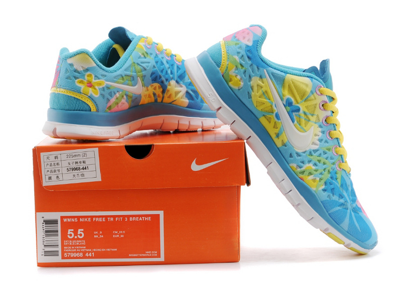 New Women Nike Free 5.0 Blue Yellow White - Click Image to Close