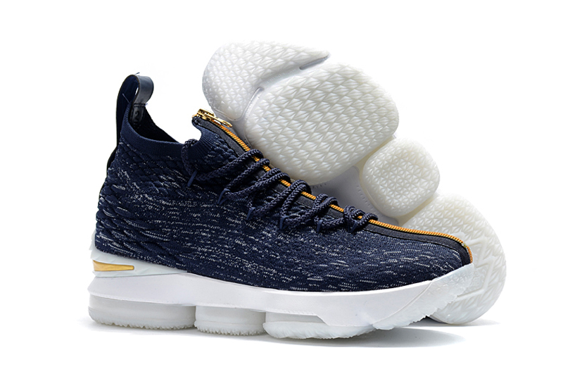 New Nike Lebron 15 Dark Blue Gloden Shoes - Click Image to Close