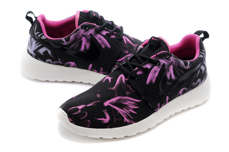 New Nike Roshe Run Black Purple Print Lovers Shoes - Click Image to Close