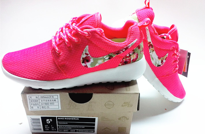 New Nike Roshe Run Peach Flower For Women - Click Image to Close