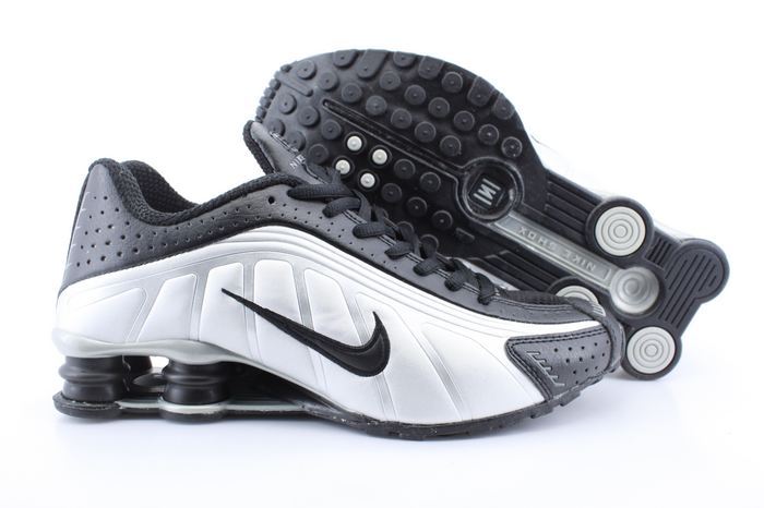 Men's Nike Shox R4 Black Silver Black Shoes