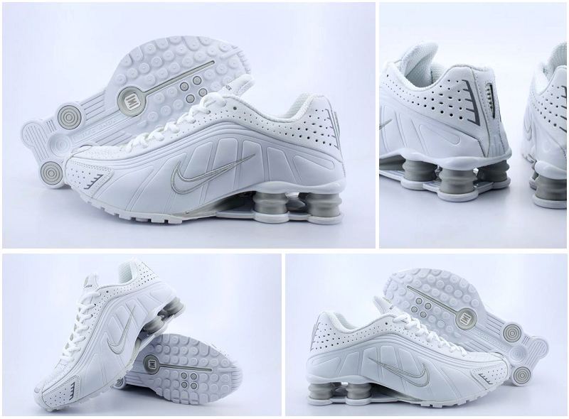 Men's Nike Shox R4 White Grey Shoes