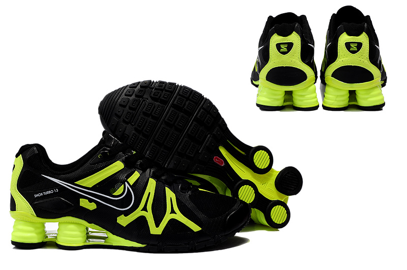 black and lime green nike shox