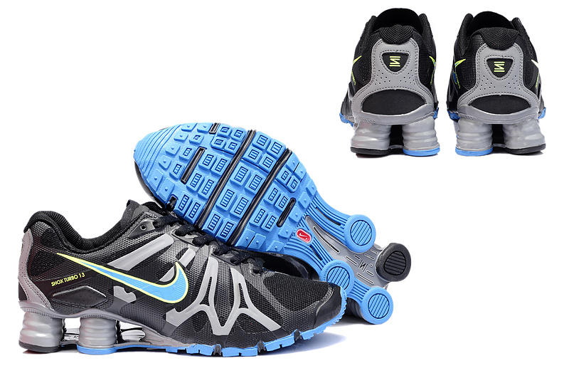 New Nike Shox Turbo+13 Shoes Black Light Blue - Click Image to Close