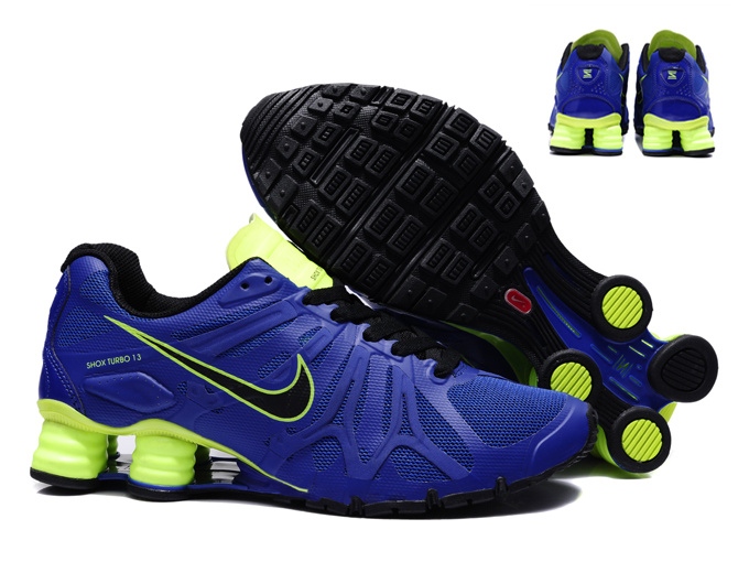 New Nike Shox Turbo+13 Shoes Blue Black Volt - Click Image to Close