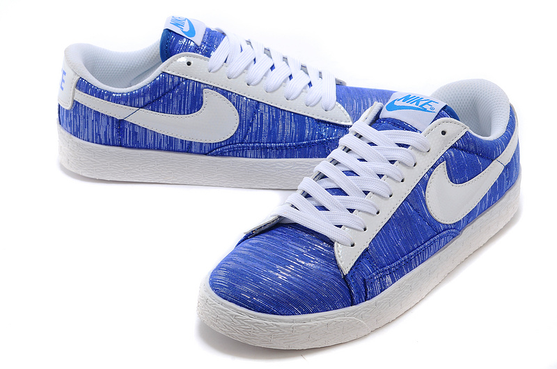 New Women Nike Blazer Low Blue White Shoes