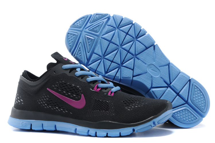 New Women Nike Free 5.0 Black Blue Purple Training Shoes - Click Image to Close