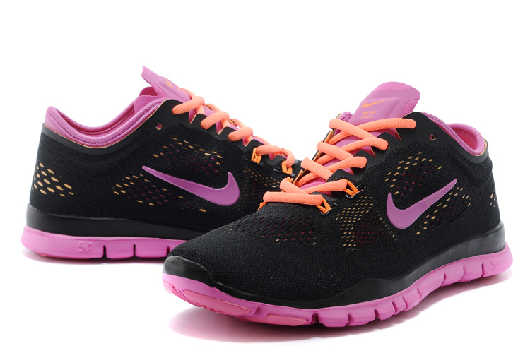 New Women Nike Free 5.0 Black Purple Orange Training Shoes