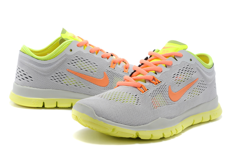 New Women Nike Free 5.0 Grey Orange Fluorscent Training Shoes