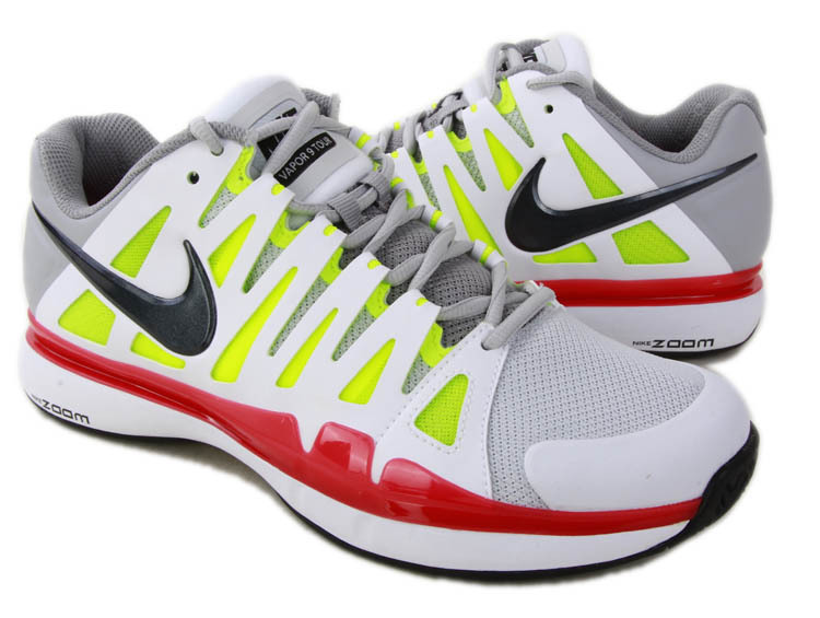 Nike 2012 Zoom Vapor 9 Tour White Grey Fluorscent Red Black Tennis Shoes