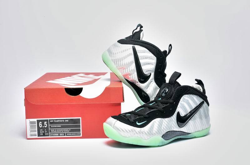 Nike Air Foamposite One Silver Black Green Shoes For Women - Click Image to Close