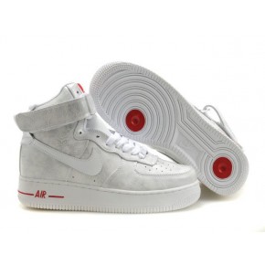 Nike Air Force 1 High Grey White Red Shoes - Click Image to Close