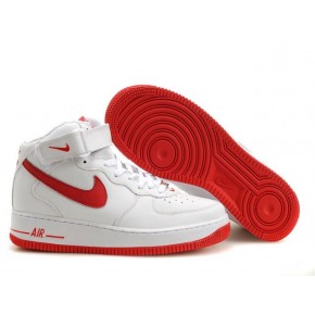 Nike Air Force 1 High White Bright Red Shoes - Click Image to Close