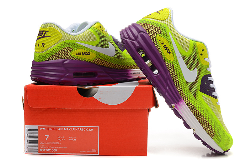 Women Nike Air Max 25 Anniversary Lunar90 C3 Green Purple White