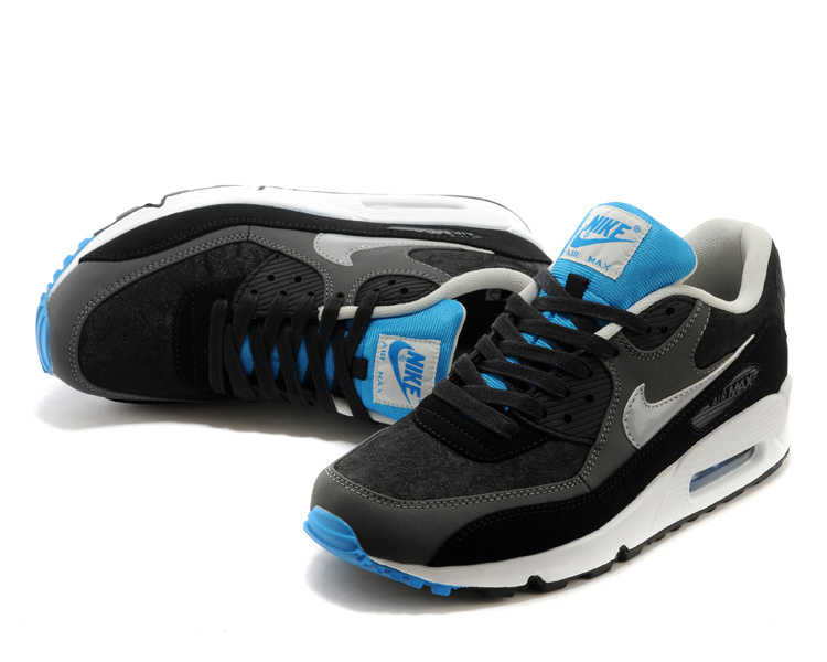 Nike Air Max 90 Black White Blue Women Shoes - Click Image to Close