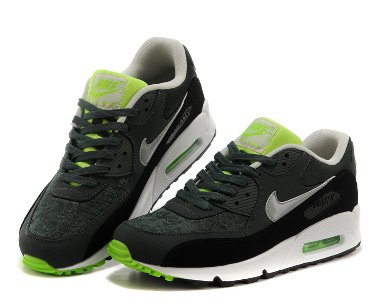 Nike Air Max 90 Black White Green Women Shoes - Click Image to Close