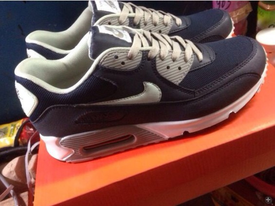 Nike Air Max 90 Dark Blue Grey White Women Shoes - Click Image to Close