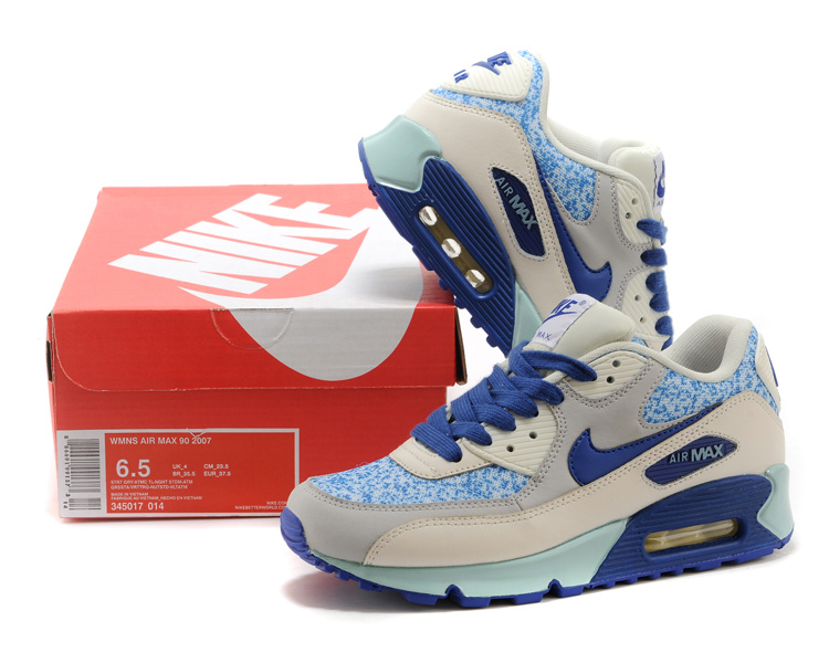 Nike Air Max 90 Grey Blue Women Shoes - Click Image to Close