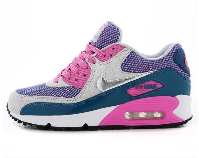 Nike Air Max 90 Grey Pink Blue Silver For Women - Click Image to Close