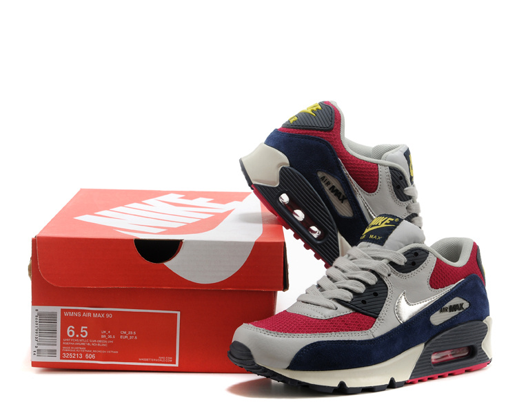 Nike Air Max 90 Grey Red Blue Women Shoes - Click Image to Close