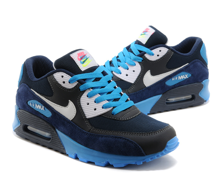 Nike Air Max 90 Men Black Dark Blue White Shoes