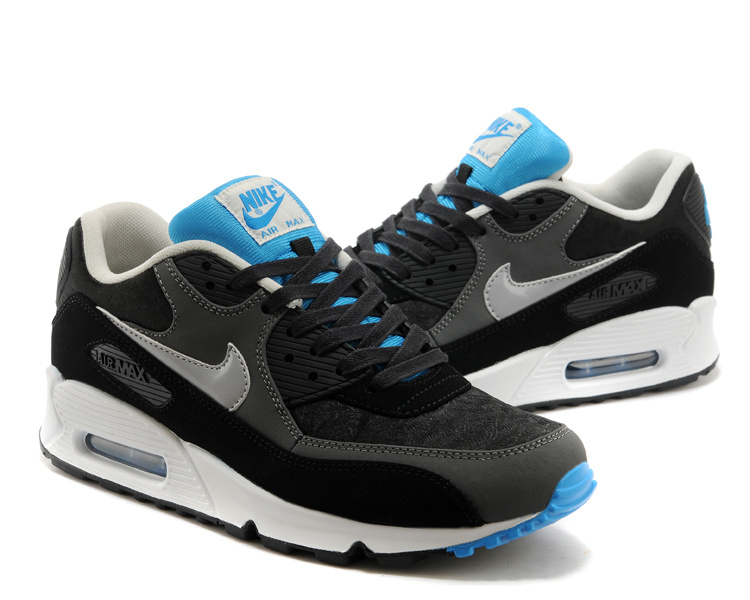 Nike Air Max 90 Men Black Grey Blue Shoes - Click Image to Close