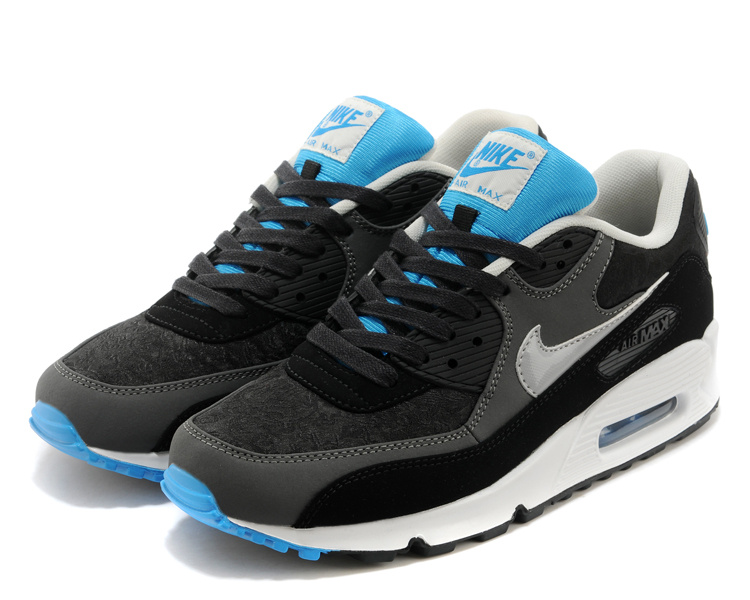 Nike Air Max 90 Men Black Grey Blue Shoes - Click Image to Close