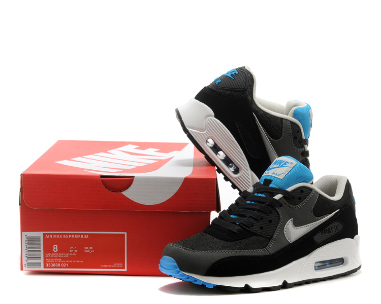 Nike Air Max 90 Men Black Grey Blue Shoes - Click Image to Close