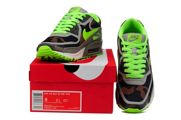 Women Nike Air Max 90 PREM TAPE Green Grey Shoes - Click Image to Close