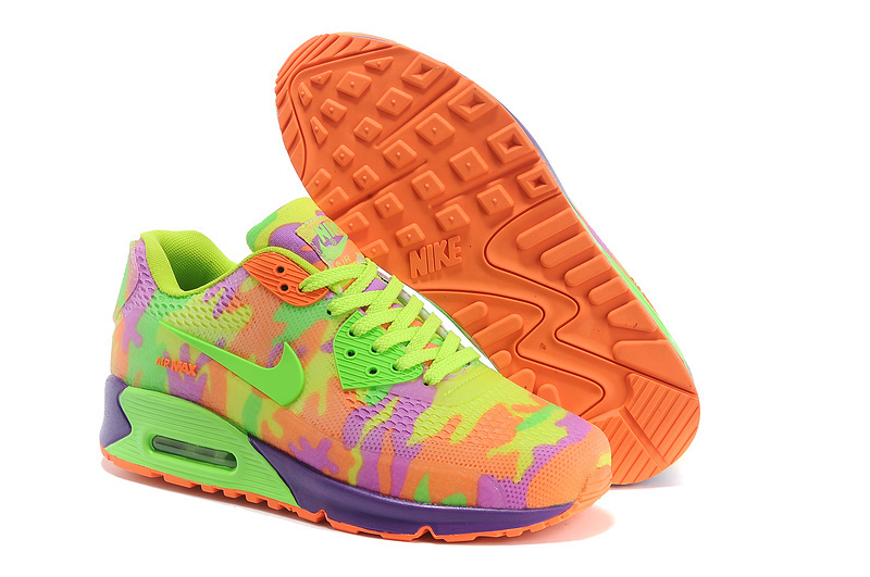 Nike Air Max 90 Rubber Patch 2 Camouflage Green Orange Purple For Women - Click Image to Close