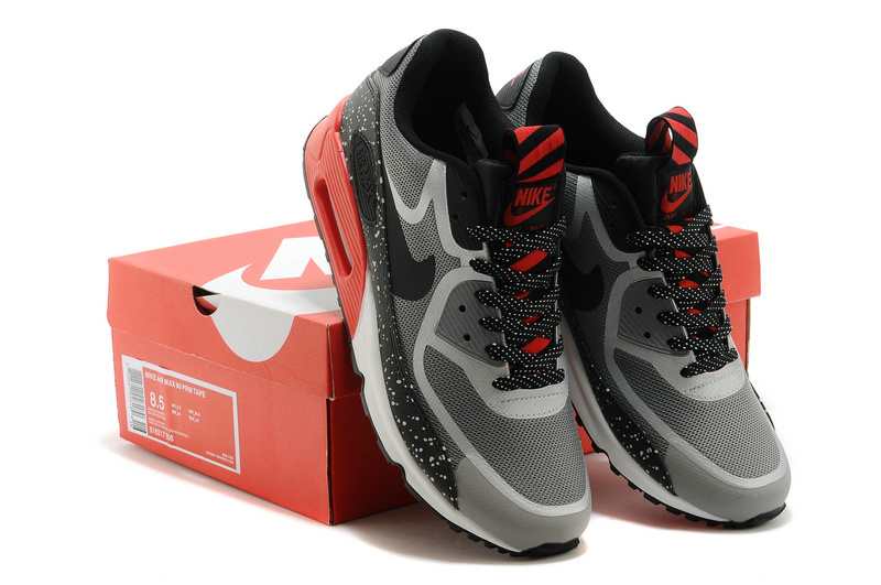Nike Air Max 90 Tape PRM Black Grey Red Shoes - Click Image to Close