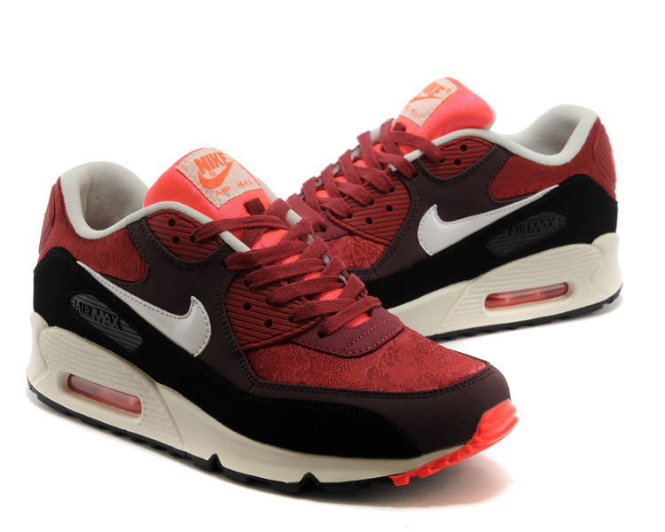 Nike Air Max 90 Wine Red Black White Women Shoes