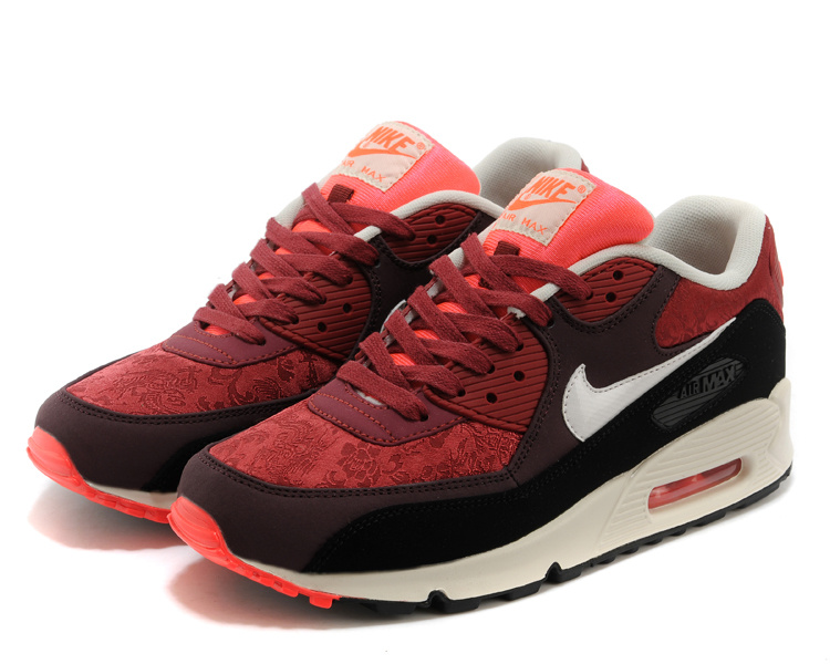 Nike Air Max 90 Wine Red Black White Women Shoes