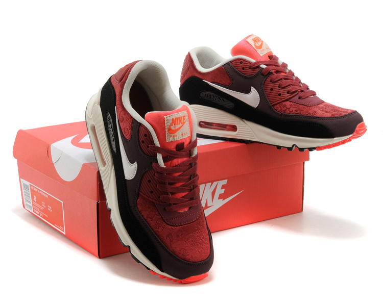 Nike Air Max 90 Wine Red Black White Women Shoes