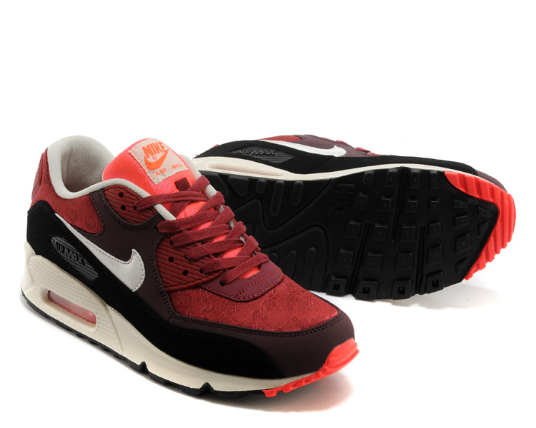 Nike Air Max 90 Wine Red Black White Shoes - Click Image to Close