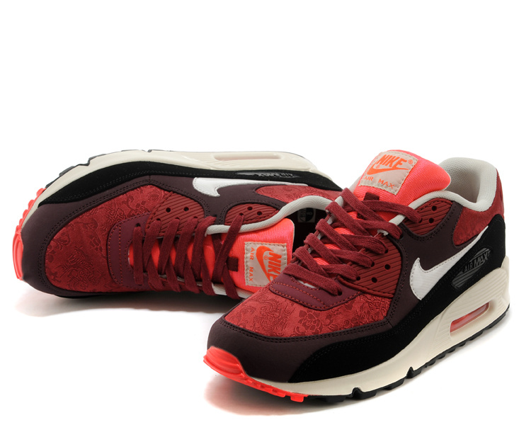 Nike Air Max 90 Wine Red Black White Shoes - Click Image to Close