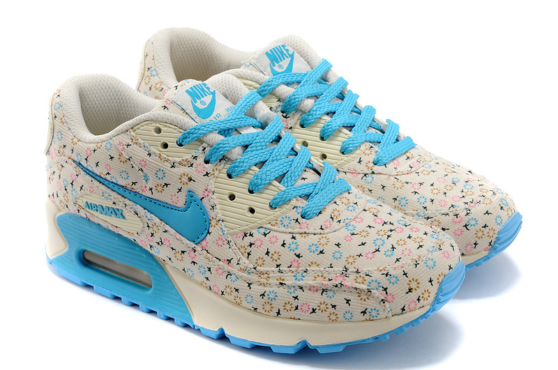 Nike Air Max 90 Womens Shoes Shivering Print Blue White - Click Image to Close